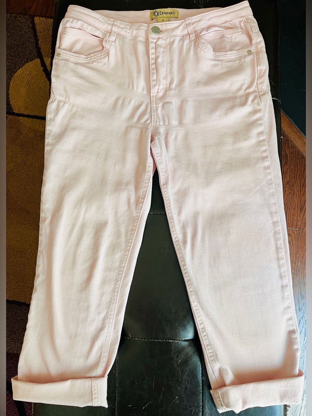 Democracy Soft Blush Boyfriend Jeans size 8 cropped, roll up legs, soft
